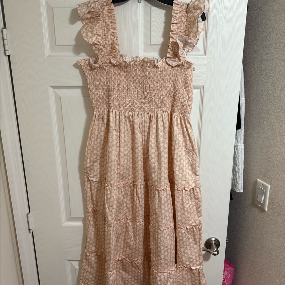 Hill House Peach Ruffled Midi Dress